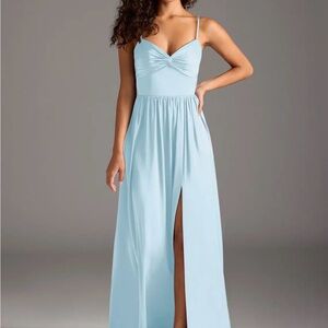 Azazie Sky Blue Pleated A-Line Maxi Dress